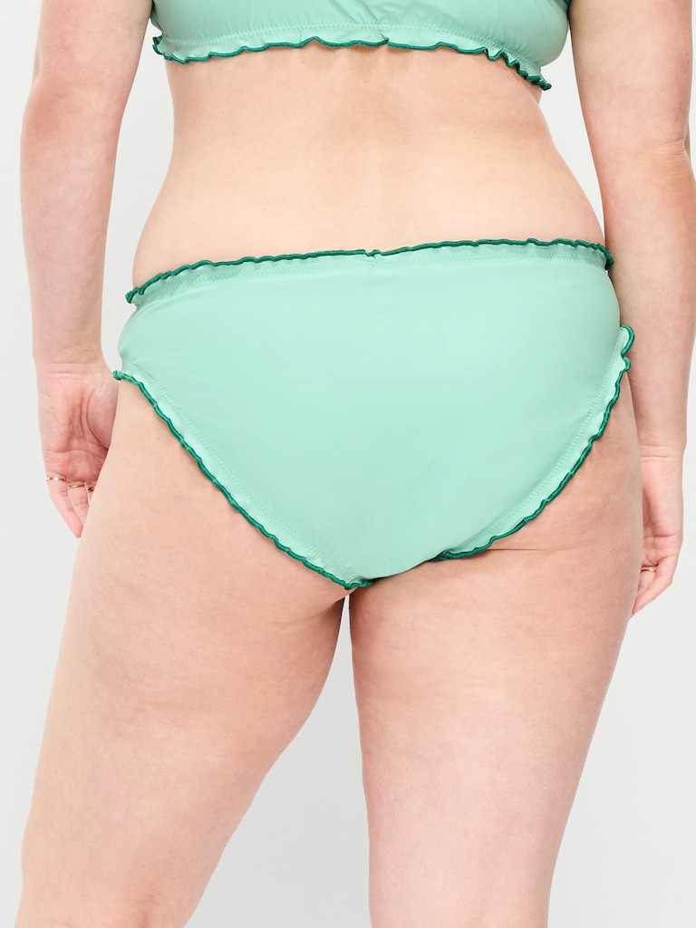 Mid-Rise Ruffle Trim Swim Bottoms