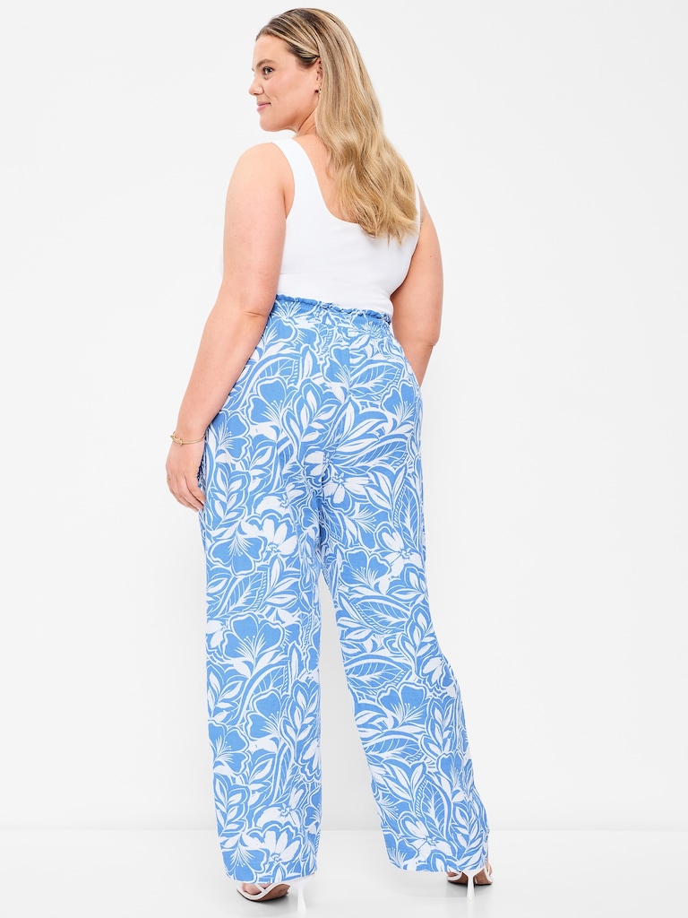 High-Waisted Crinkle Gauze Barrel Ankle Pants