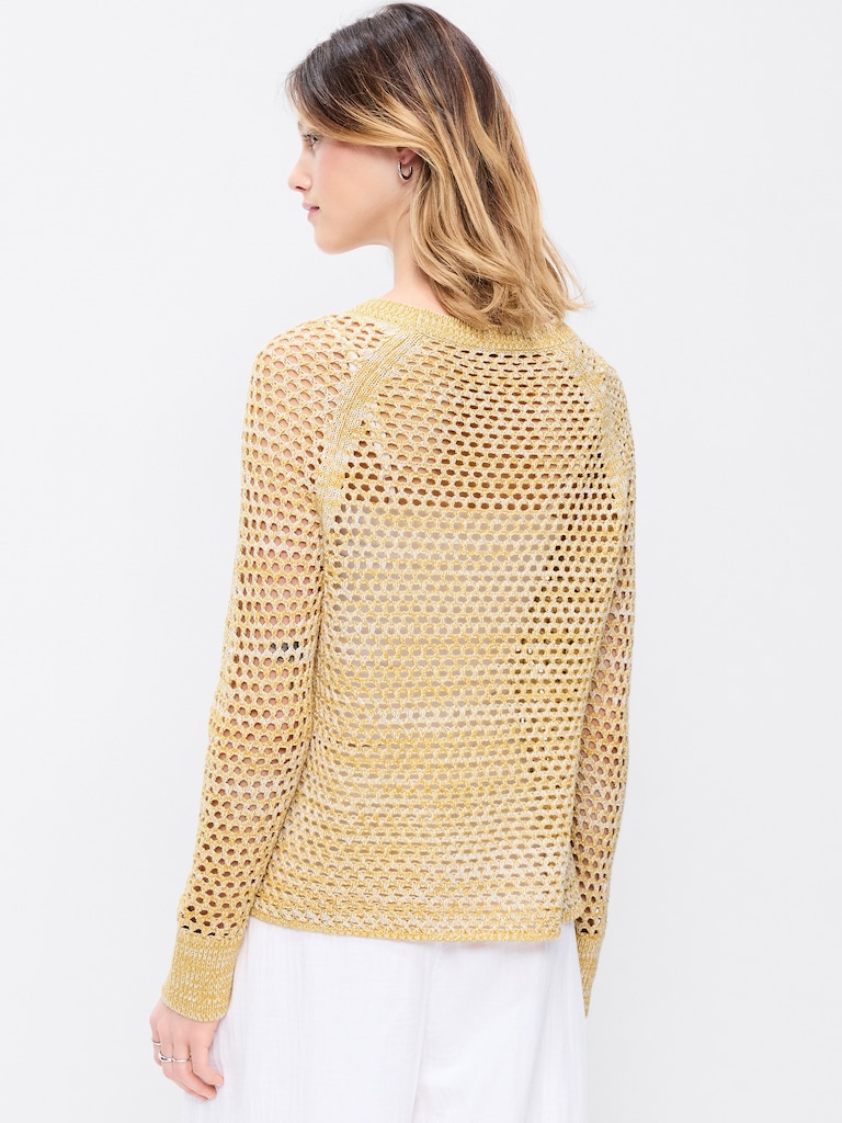 Seaside Cotton Open-Knit Raglan Sweater