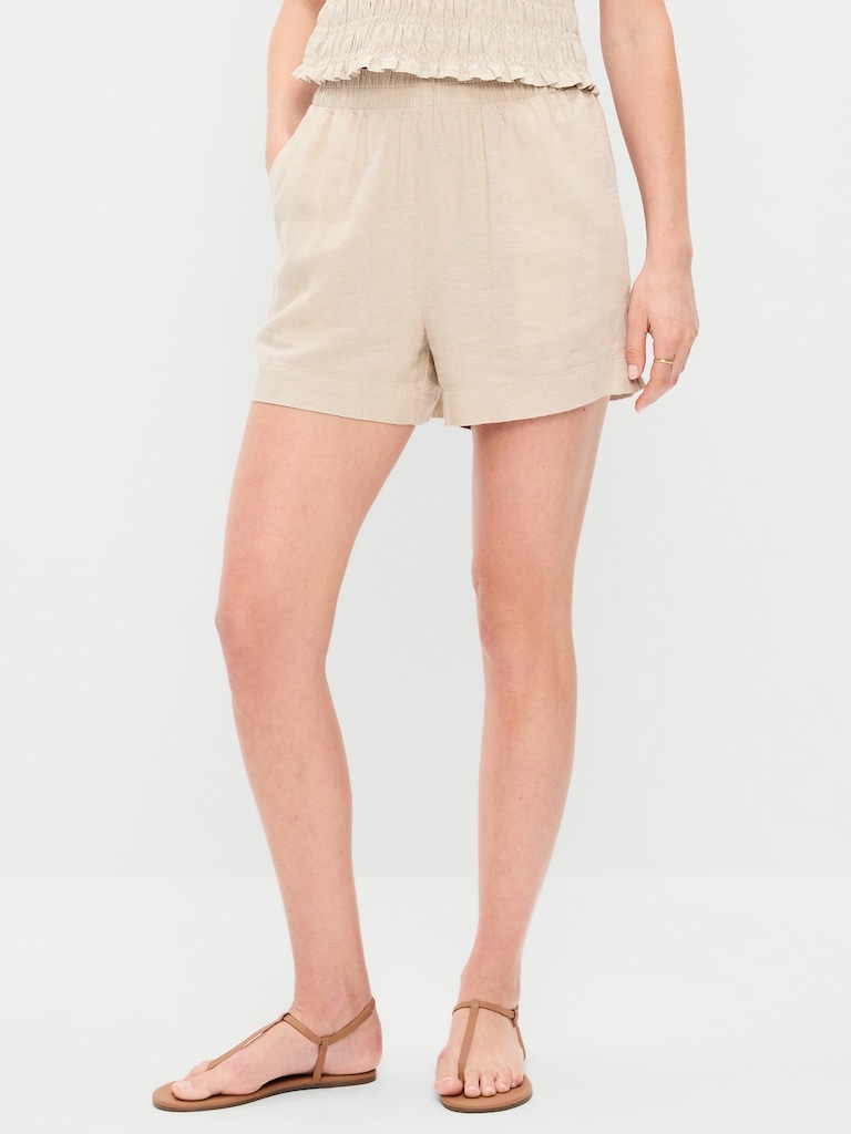 High-Waisted Linen-Blend Shorts -- 3.5-inch inseam