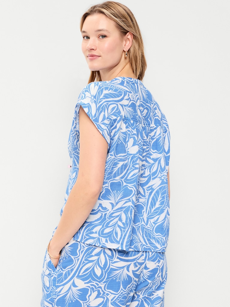 Short-Sleeve Crinkle Gauze Popover Top