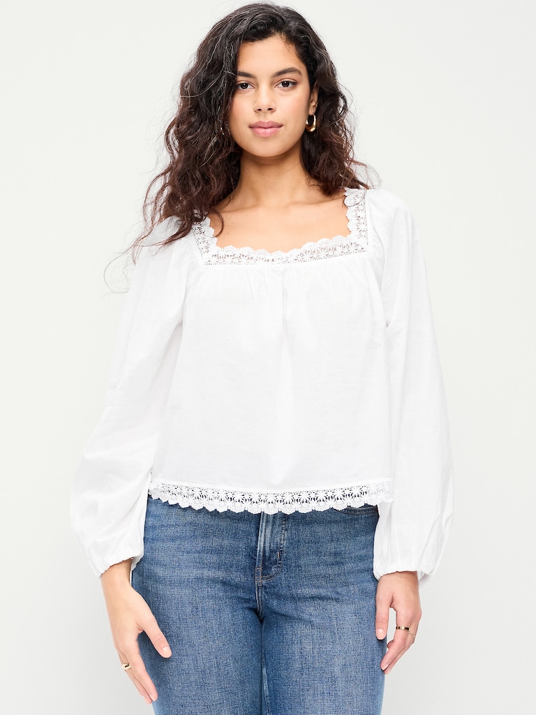 Long-Sleeve Lace Trim Top