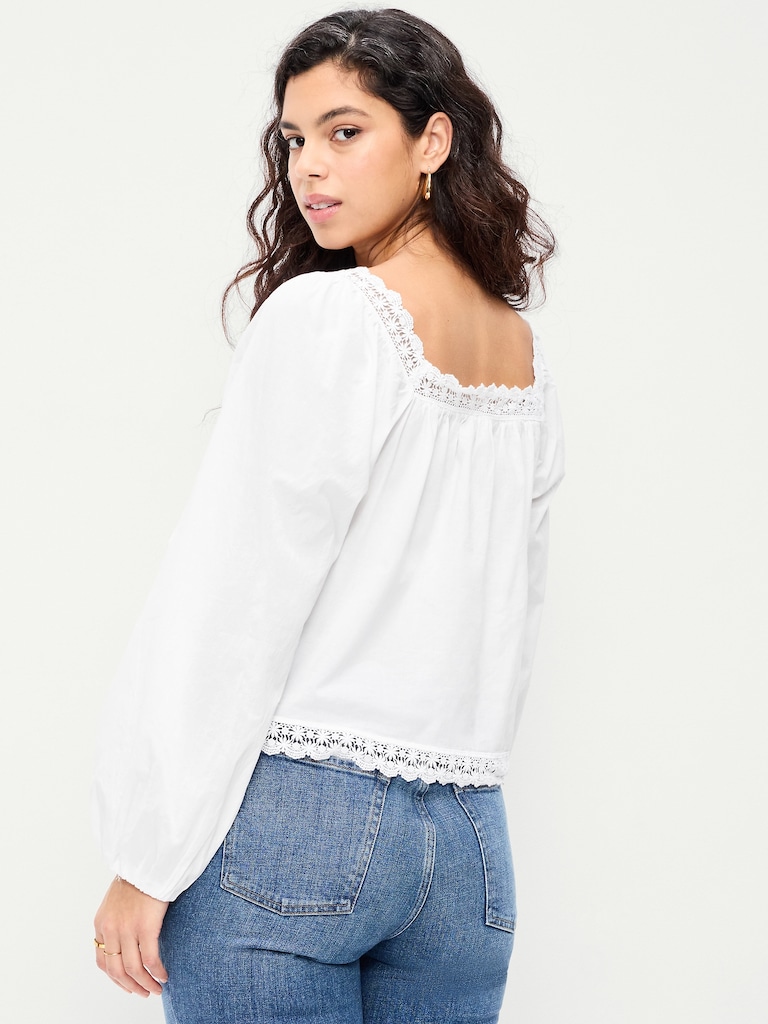 Long-Sleeve Lace Trim Top