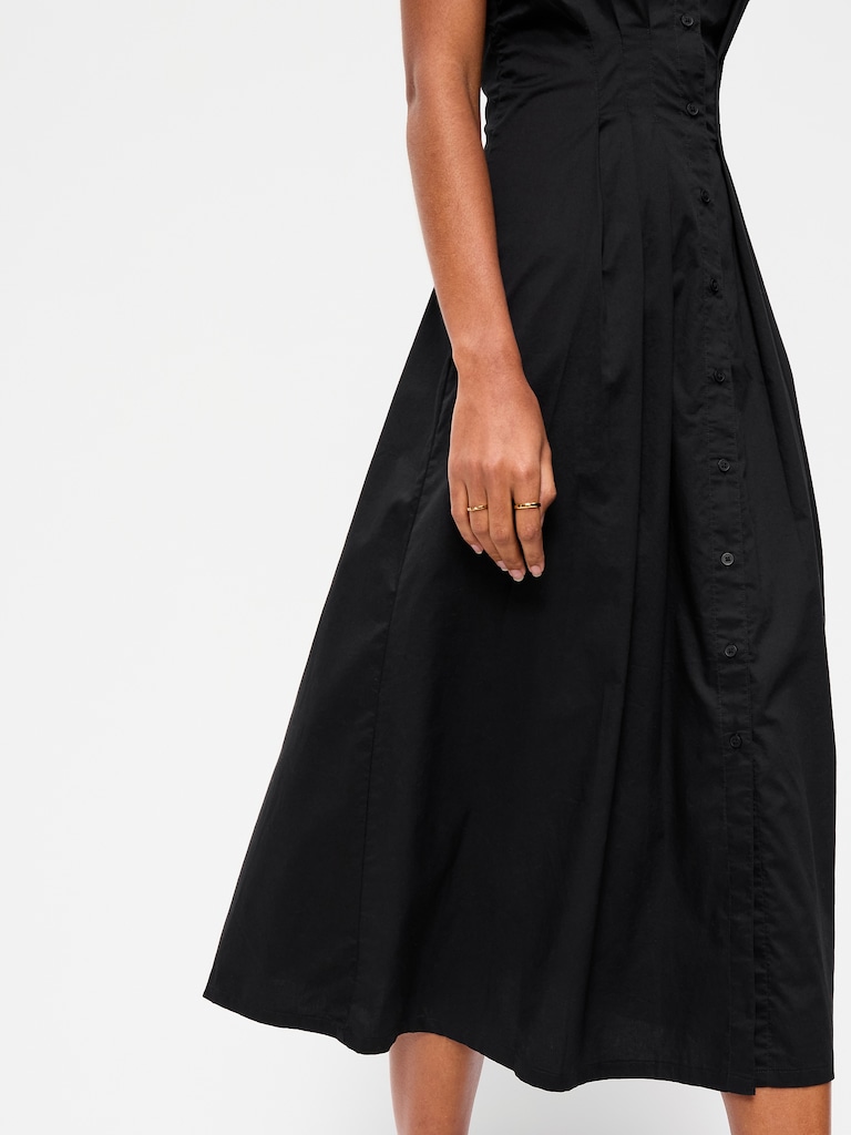 Pintuck-Waist Midi Shirt Dress