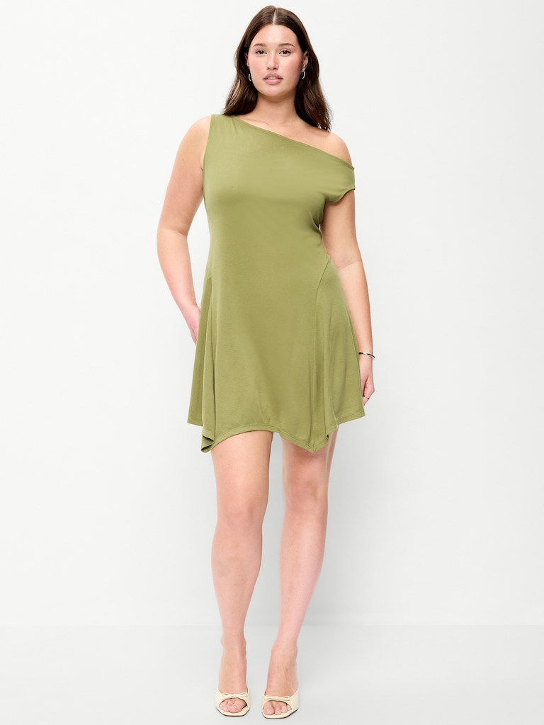 Fit & Flare Asymmetrical Shoulder Mini Dress