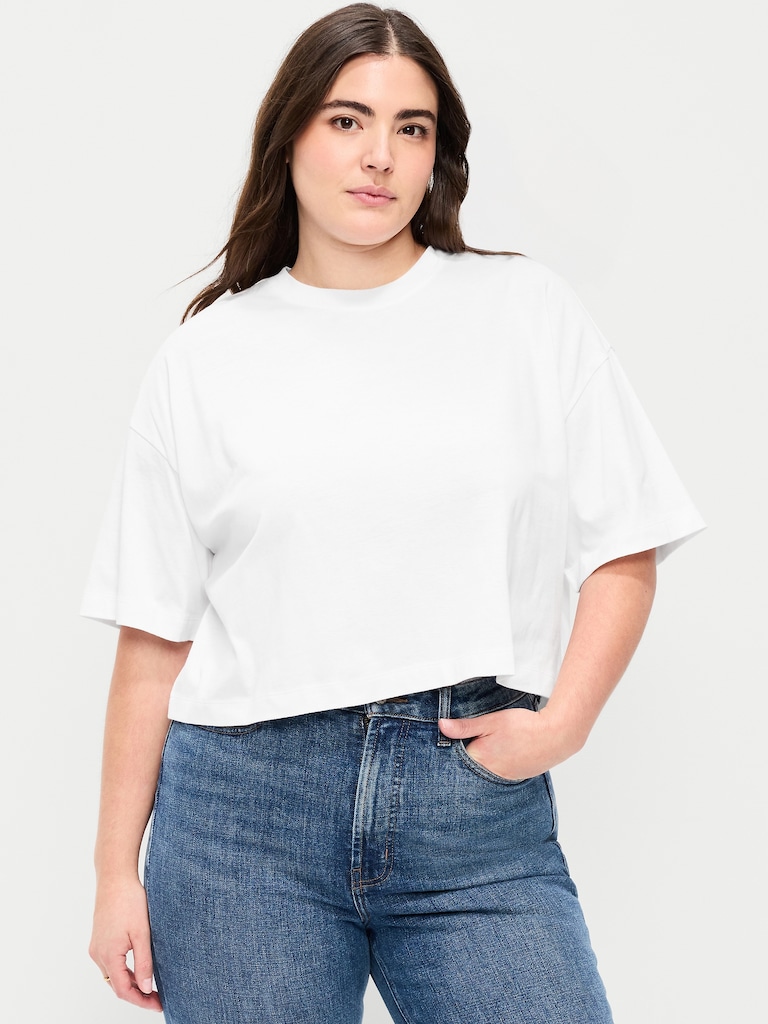 Vintage Crew-Neck Oversized Crop T-Shirt