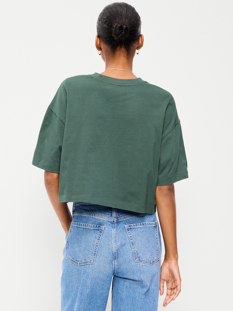 Vintage Crew-Neck Oversized Crop T-Shirt