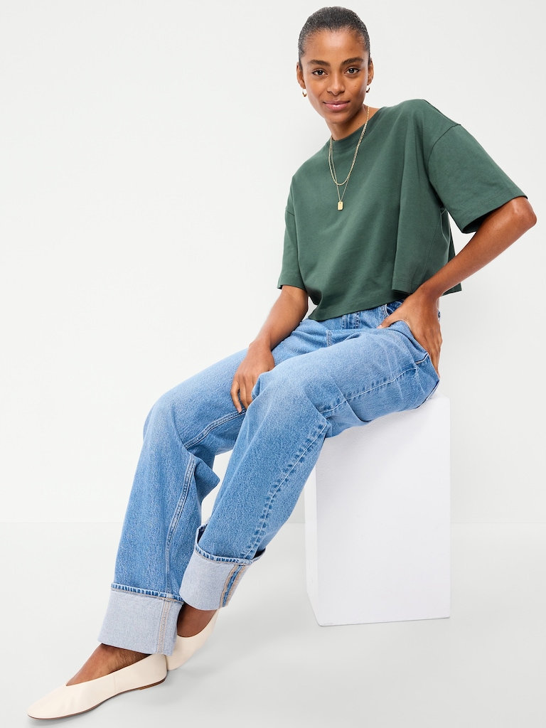 Vintage Crew-Neck Oversized Crop T-Shirt