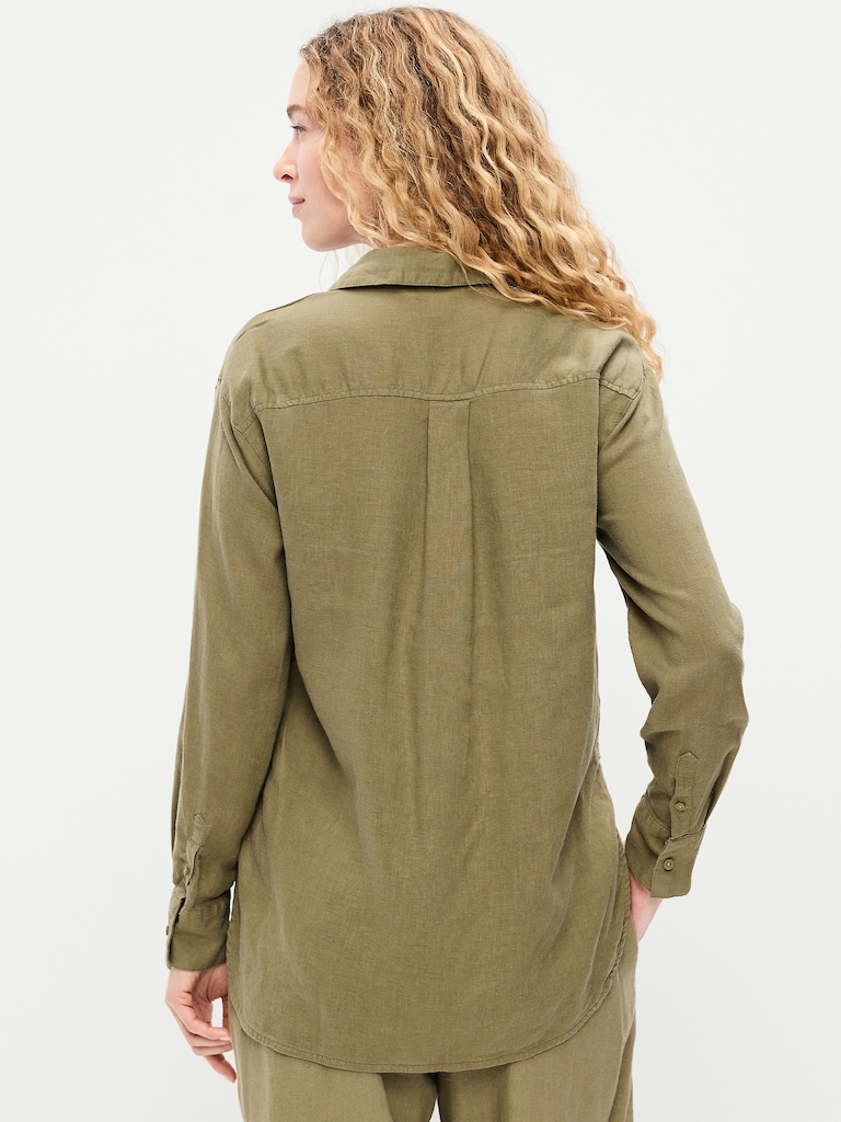 Linen-Blend Loose Button-Down Shirt