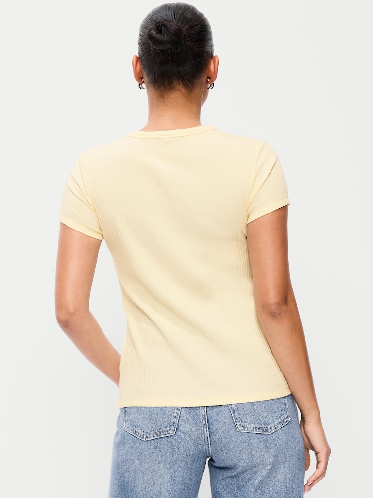 Short-Sleeve Ribbed Button-Down Top