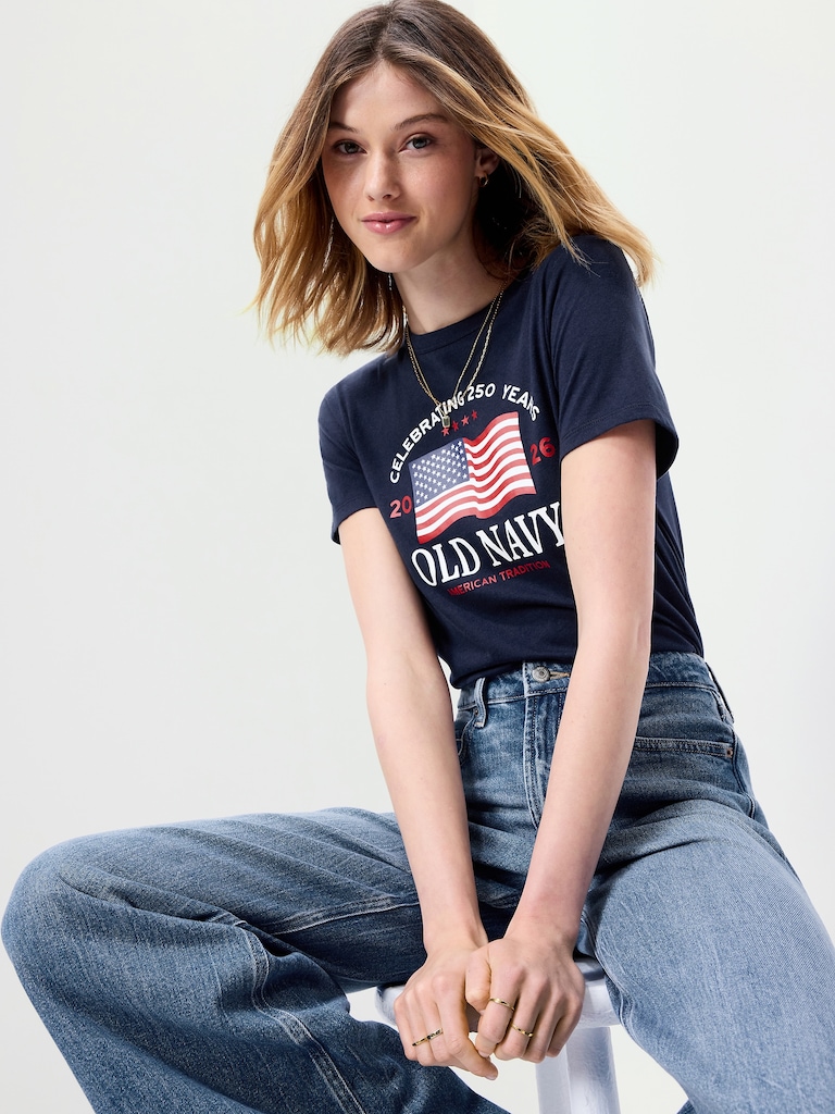 Crew-Neck Flag Graphic T-Shirt