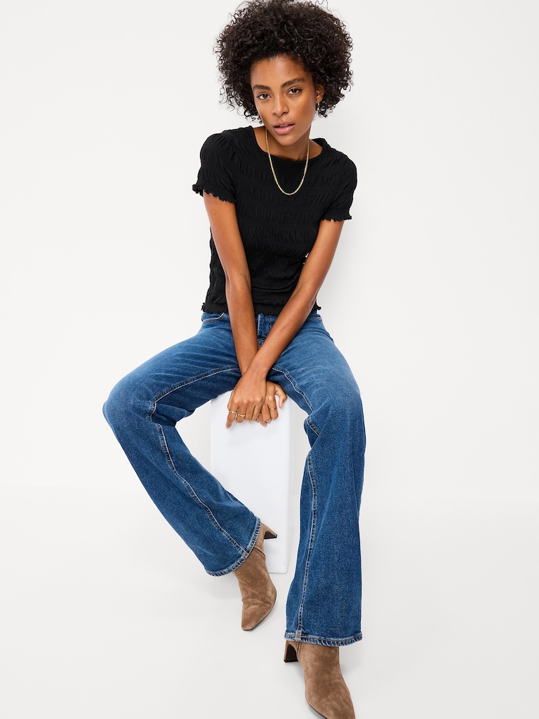 Slit-Neck Smocked Top