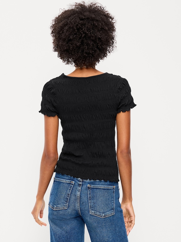 Slit-Neck Smocked Top