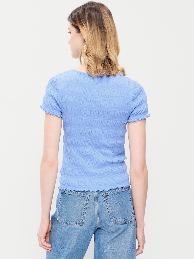 Slit-Neck Smocked Top