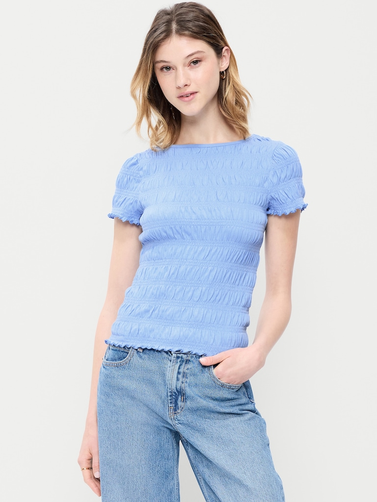 Slit-Neck Smocked Top
