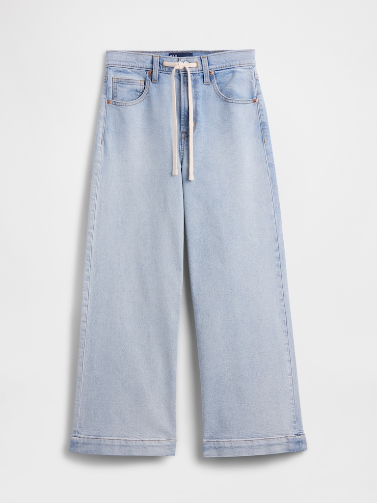 High Rise Drawstring Wide-Leg Crop Jeans