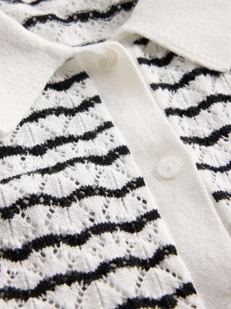 Lace-Stitch Collared Cardigan