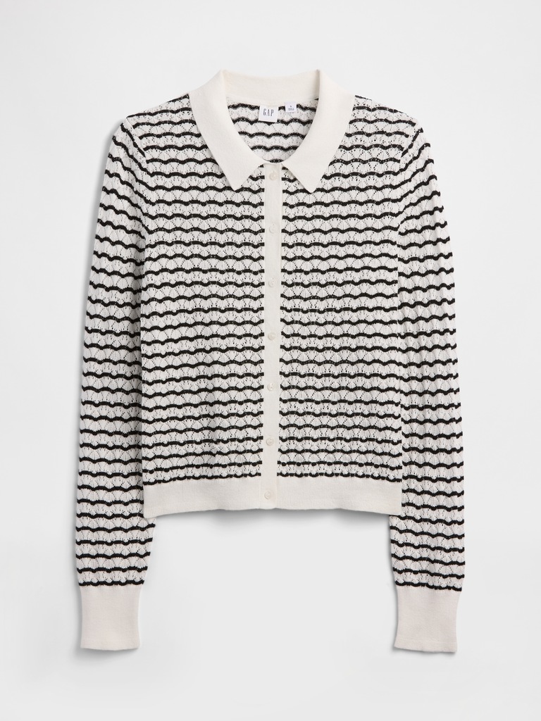 Lace-Stitch Collared Cardigan