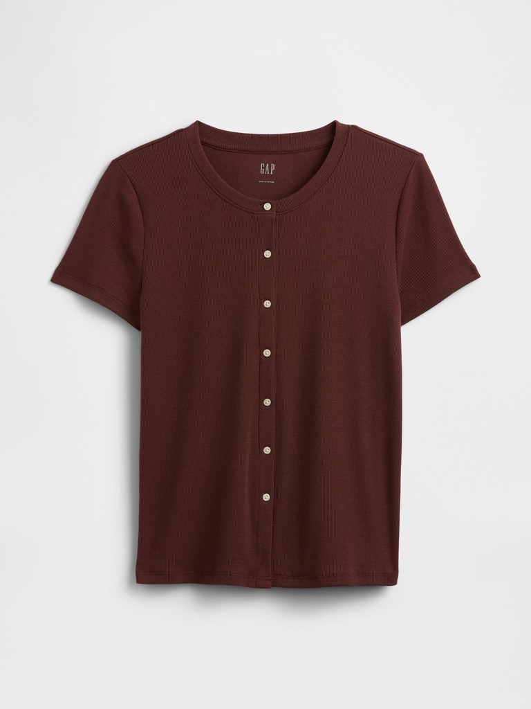 Ribbed Button-Up Top
