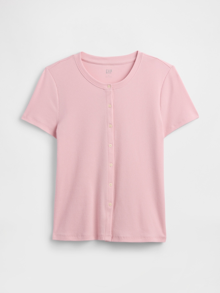 Ribbed Button-Up Top