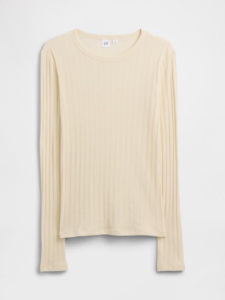 Ribbed Pointelle Crewneck T-Shirt