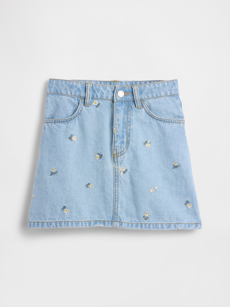 Kids Embroidered Denim Skirt