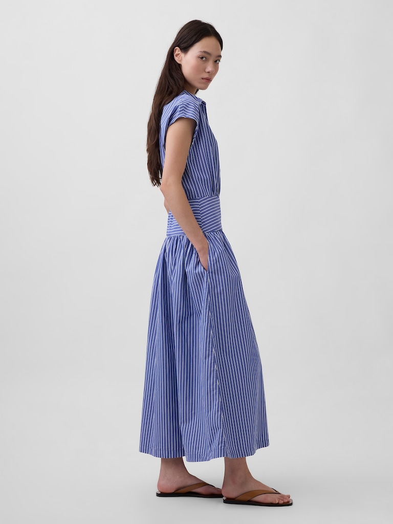 Poplin Drop-Waist Maxi Shirtdress