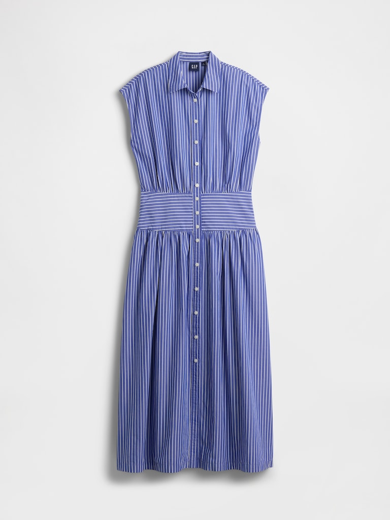 Poplin Drop-Waist Maxi Shirtdress