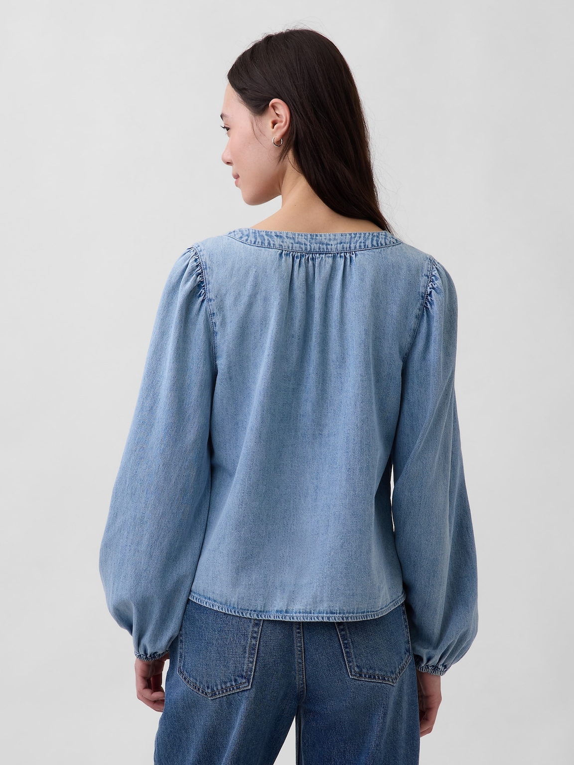 Denim Puff-Sleeve Top