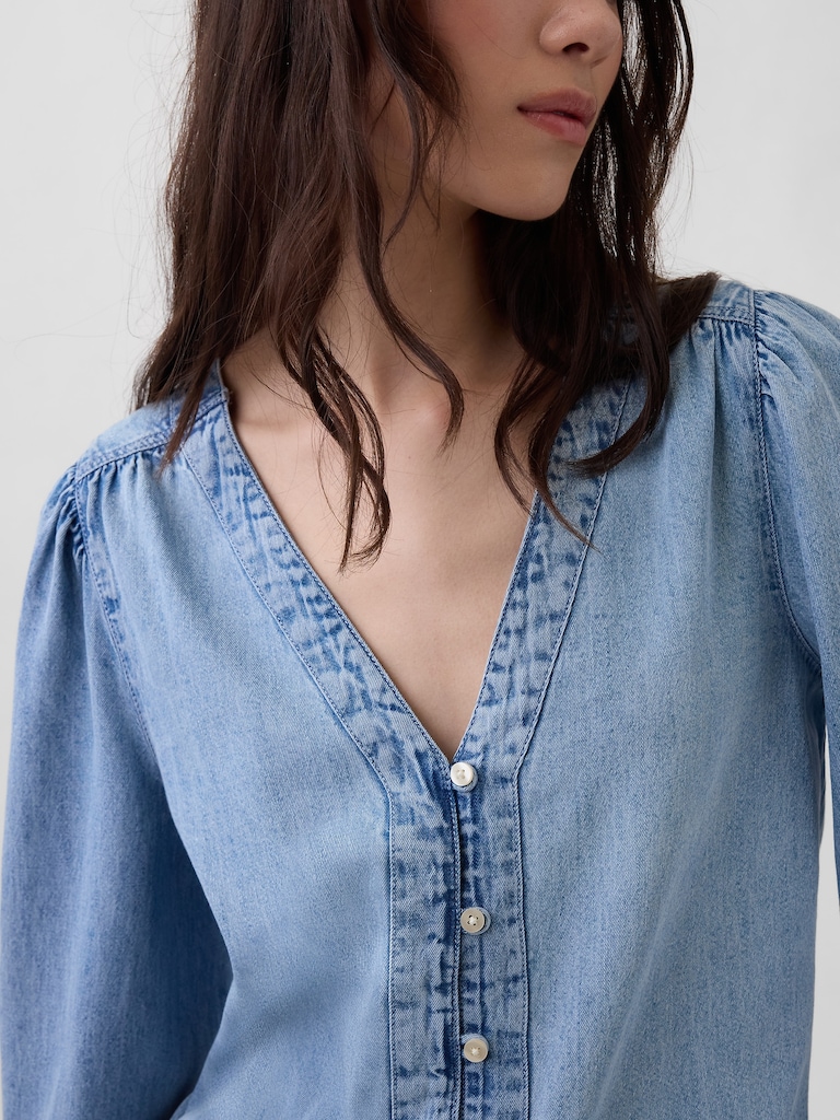 Denim Puff-Sleeve Top