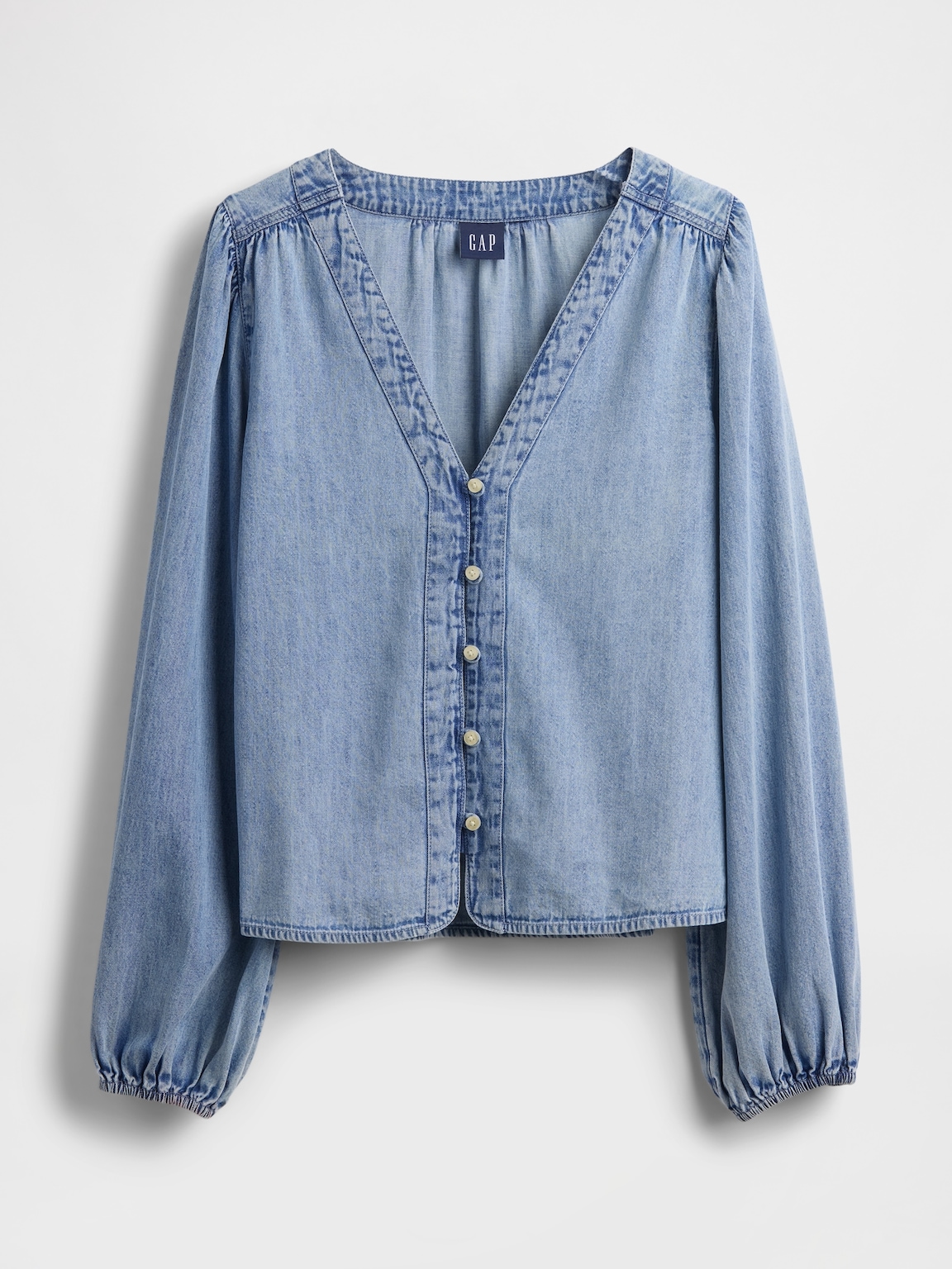 Denim Puff-Sleeve Top