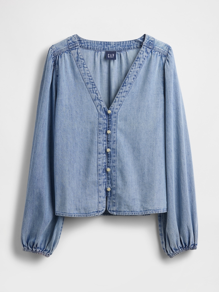 Denim Puff-Sleeve Top
