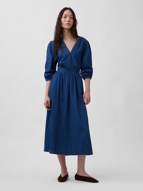 sachin and babi light blue dress Linen-Blend Dip-Waist Midi Dress main image 0