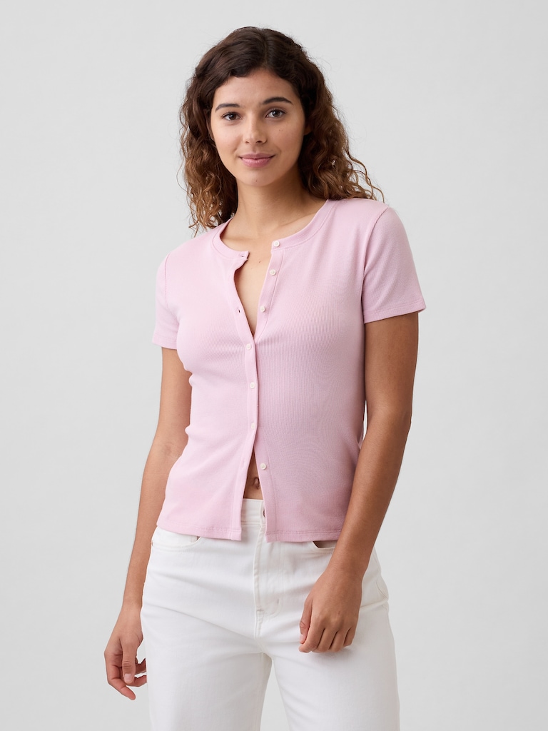 Ribbed Button-Up Top