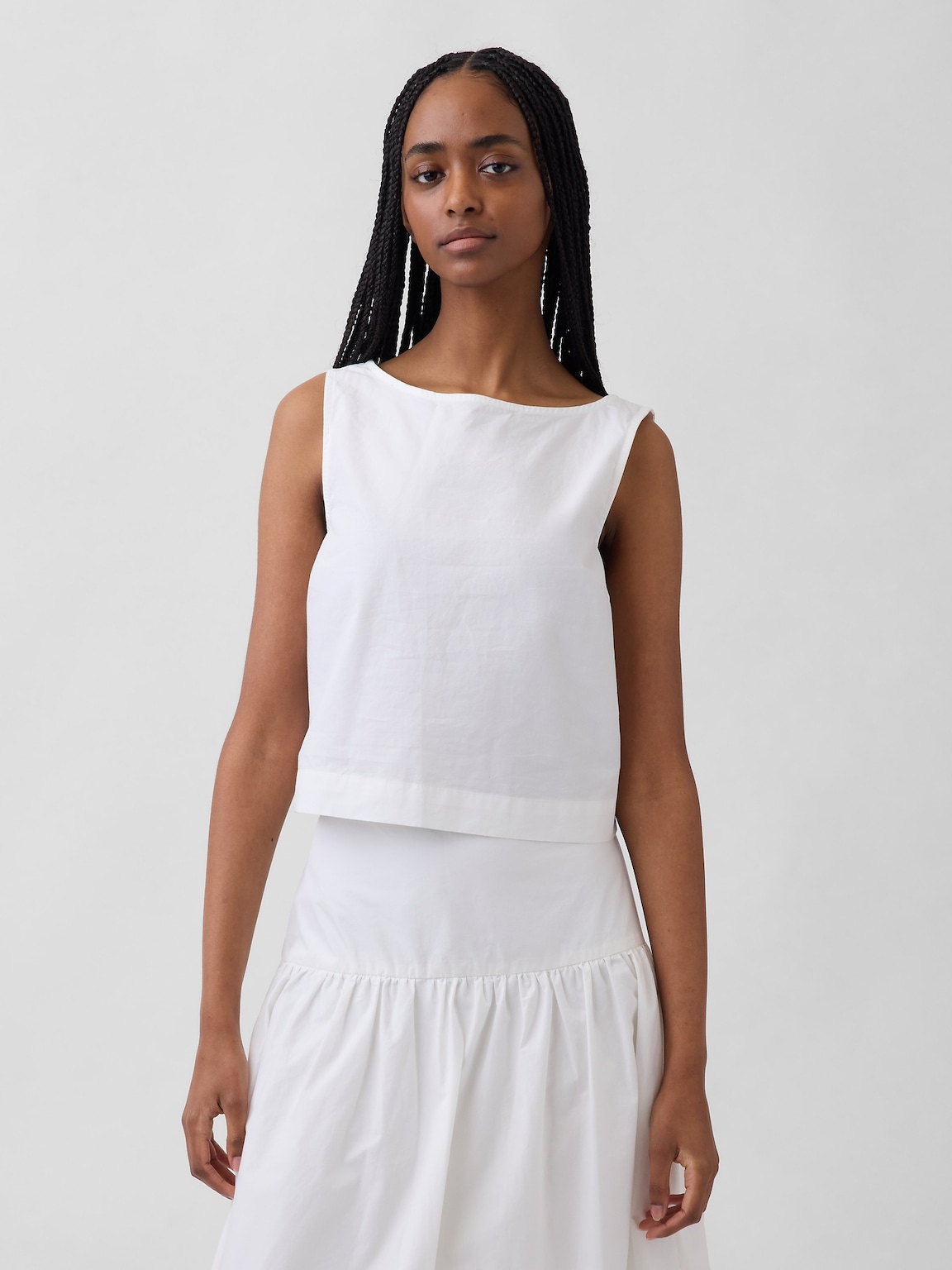 Poplin Boatneck Shell Tank Top