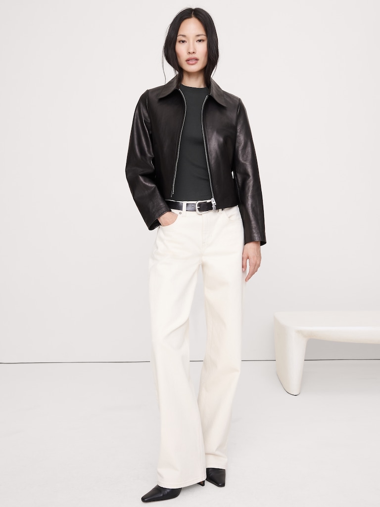 Baby Rib Cotton Mock-Neck T-Shirt