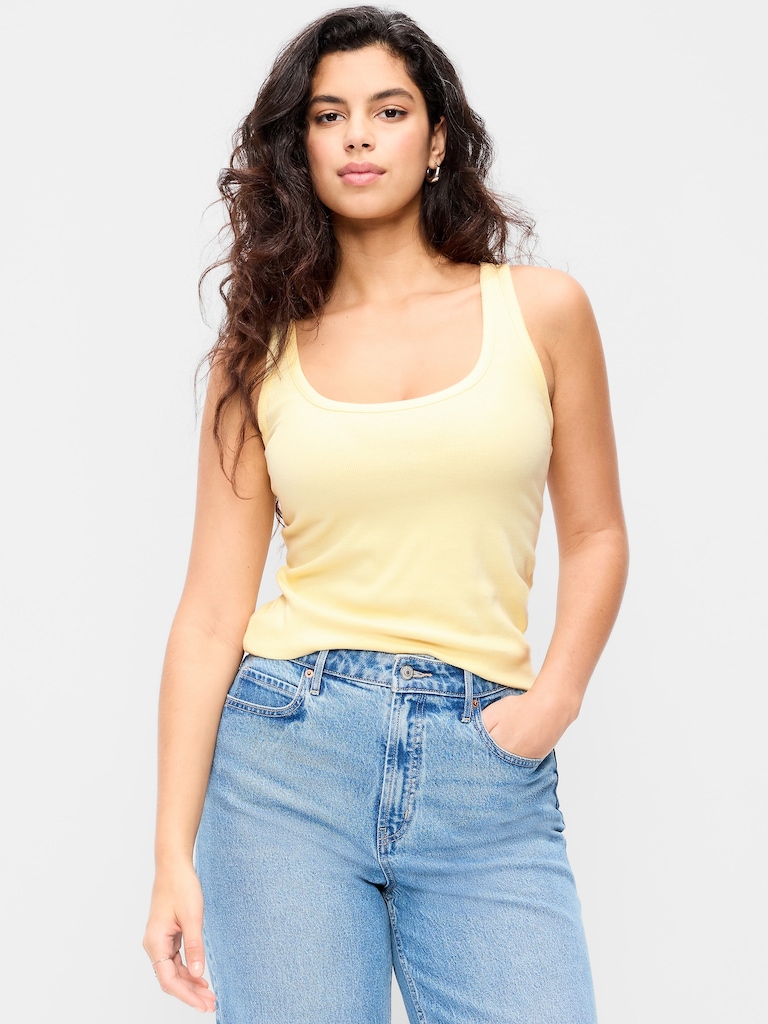 First-Layer Ribbed Scoop-Neck Tank Top