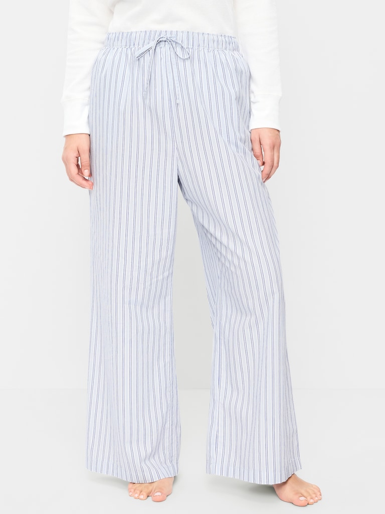 Poplin Wide-Leg Pajama Pants