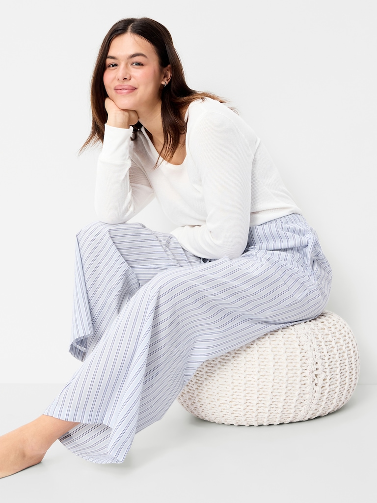 Poplin Wide-Leg Pajama Pants