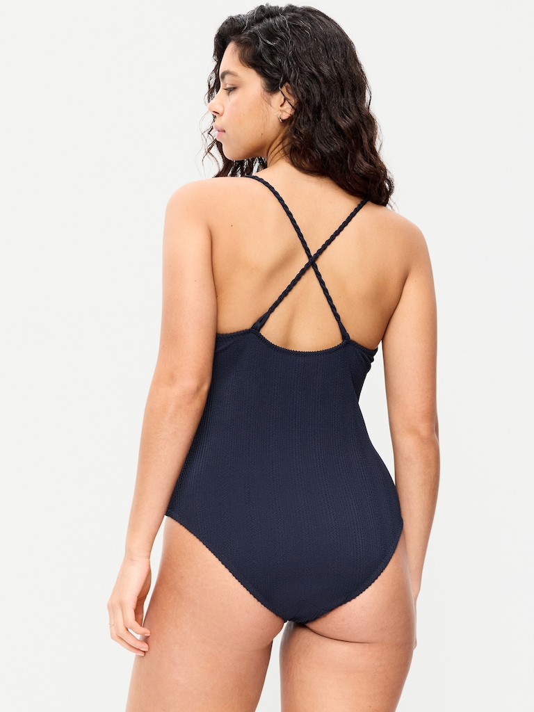 Ribbed Braided-Strap One-Piece Swimsuit