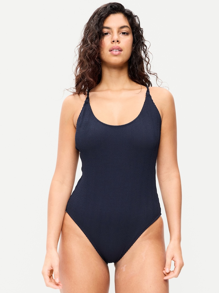 Ribbed Braided-Strap One-Piece Swimsuit