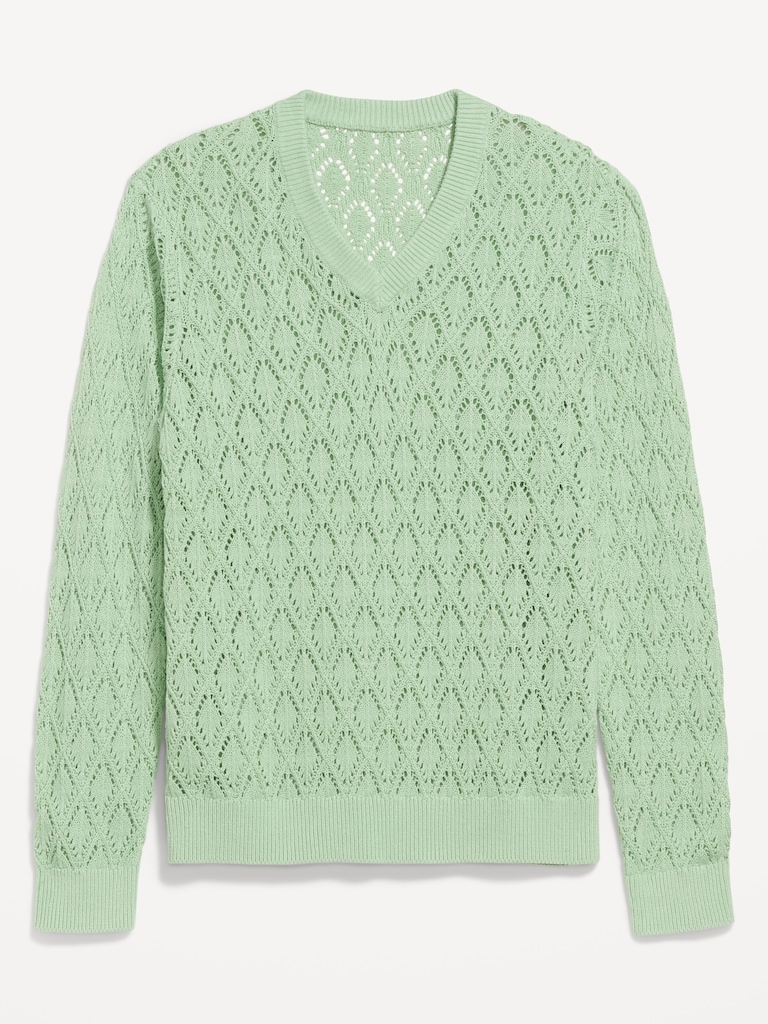 Pointelle V-Neck Sweater