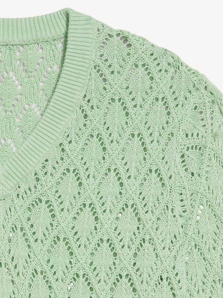 Pointelle V-Neck Sweater