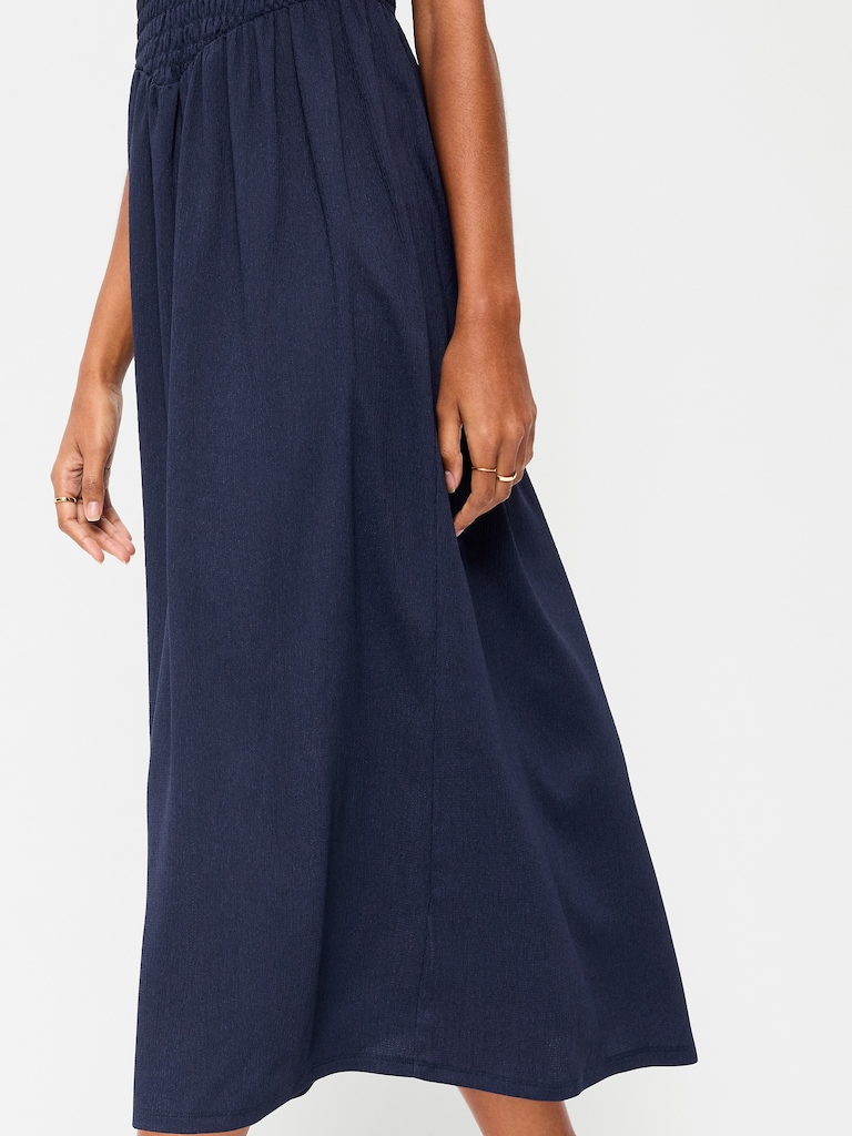 Fit & Flare Sleeveless Smocked-Bodice Midi Dress