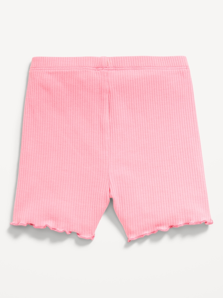 Rib-Knit Lettuce-Edge Biker Shorts for Toddler Girls