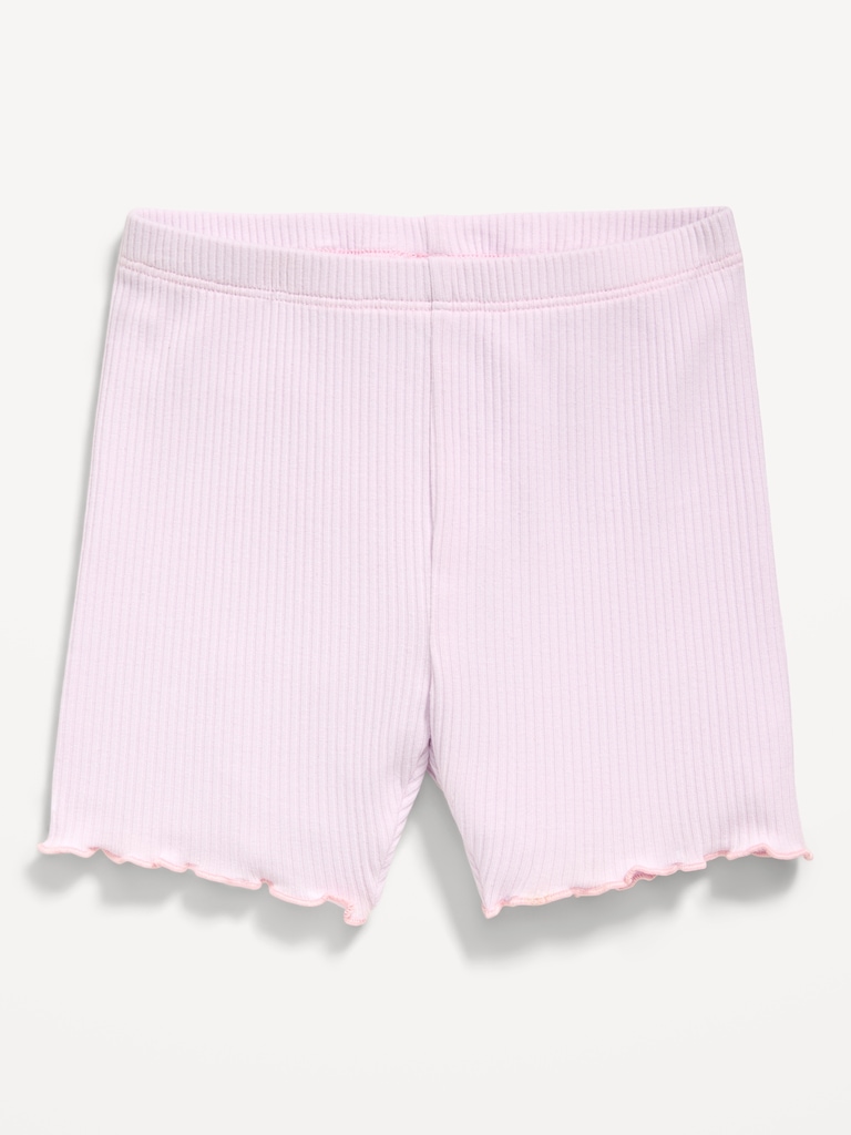 Rib-Knit Lettuce-Edge Biker Shorts for Toddler Girls