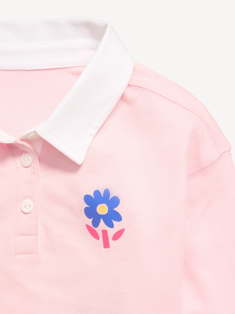 Long-Sleeve Cropped Polo Shirt for Toddler Girls