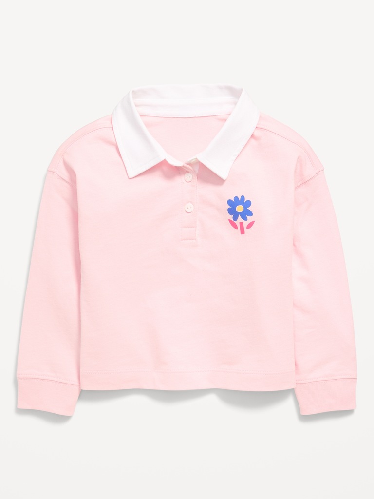 Long-Sleeve Cropped Polo Shirt for Toddler Girls