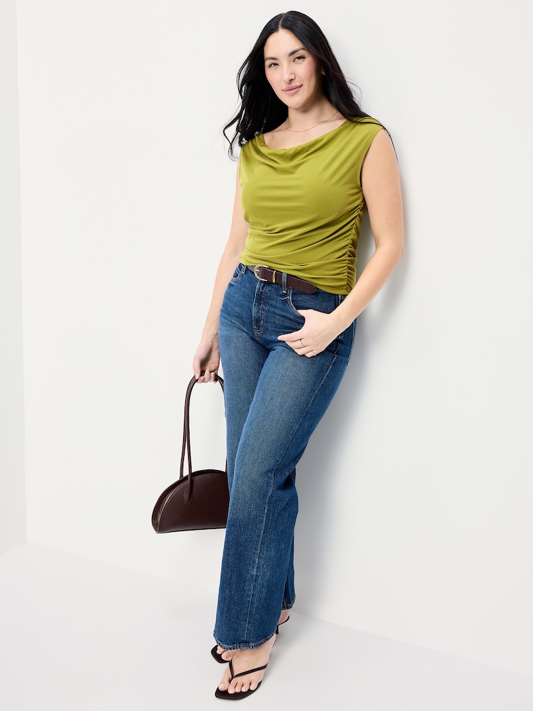 Slit-Neck Ruched Top