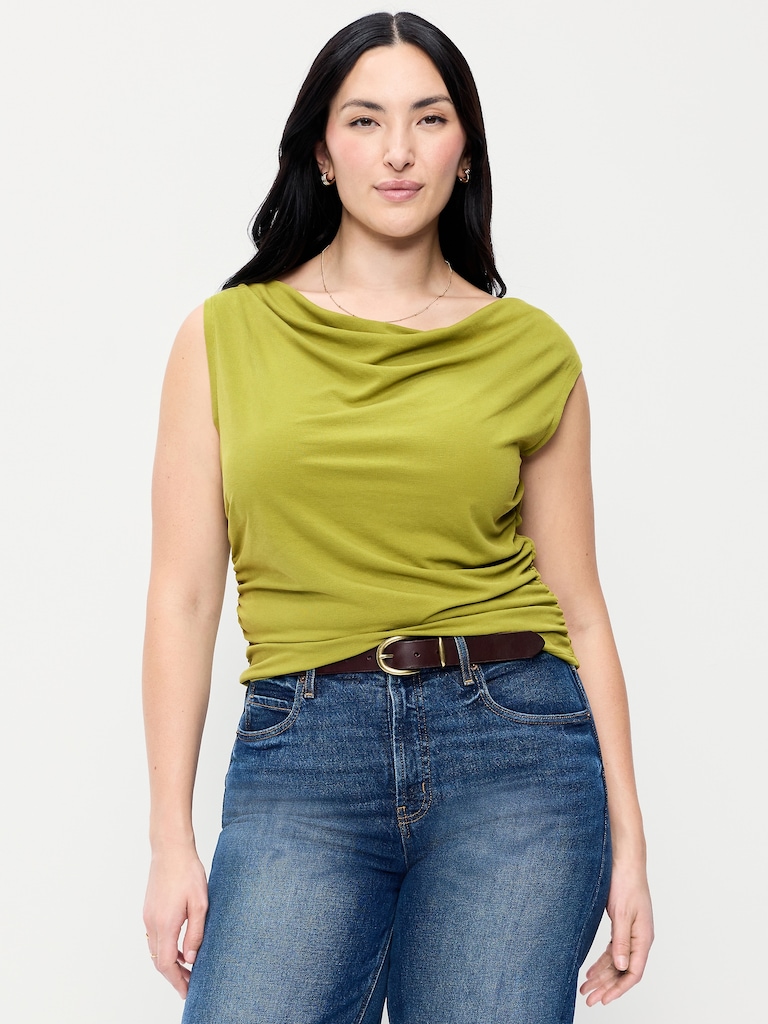 Slit-Neck Ruched Top
